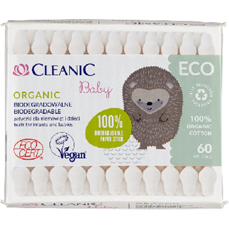 Cleanic Baby Organic Patyczki dla niemowląt i dzieci 60 sztuk