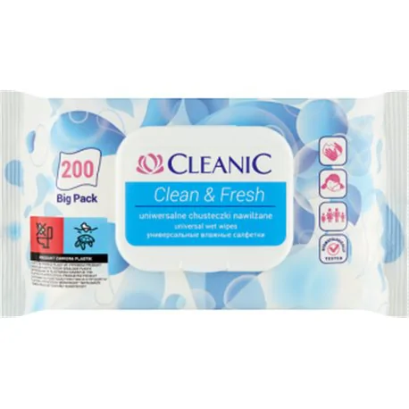 Cleanic Uniwersalne odświeżające chusteczki nawilżane Cleanic Clean & Fresh 200szt