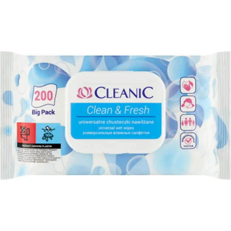 Cleanic Uniwersalne odświeżające chusteczki nawilżane Cleanic Clean & Fresh 200szt