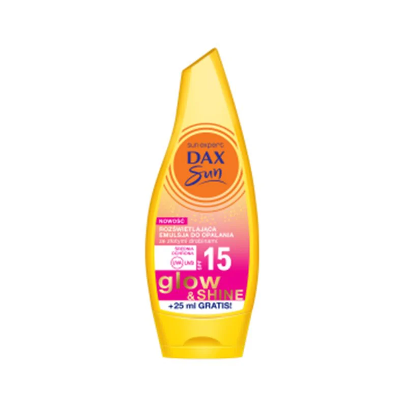 Dax Sun Glow & Shine rozświetlająca emulsja do opalania ze złotymi drobinkami SPF15 175ml