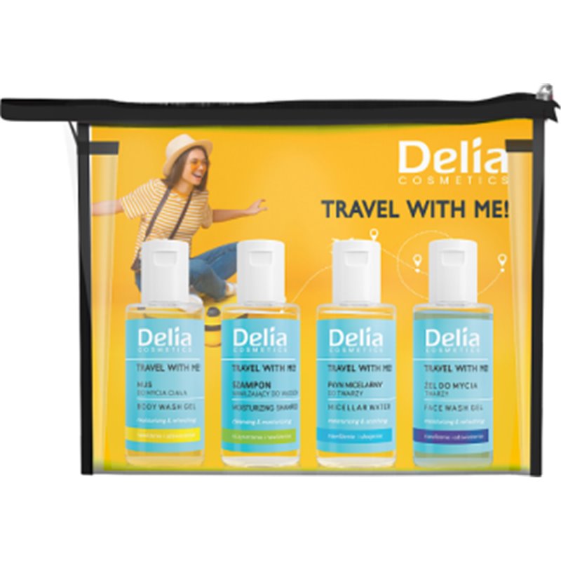Delia zestaw Travel with me (płyn micelarny 50ml, mus do mycia ciała 50ml, żel do mycia twarzy 50ml,