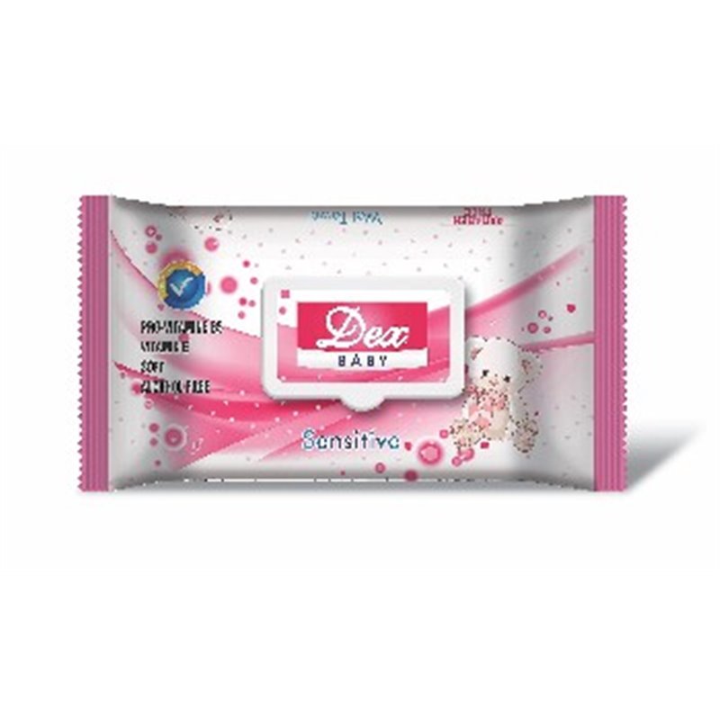 Dex Baby Sensitive chusteczki nawilżane dla dzieci z klipsem różowe 72szt