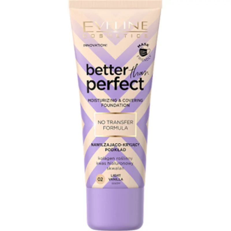 Eveline Better Than Perfect Nawilżająco-kryjący podkład z formułą No Transfer, 02 Light Vanilla