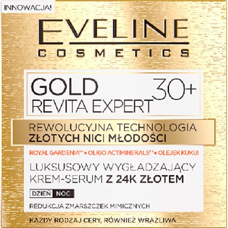 Eveline Gold Revita Expert wygladzający krem-serum z 24k złotem 30+