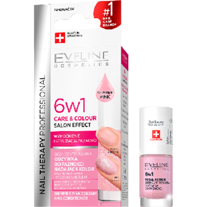 Eveline Nail Therapy Professional Odżywka do paznokci nadająca kolor 6w1 Shimmer Pink