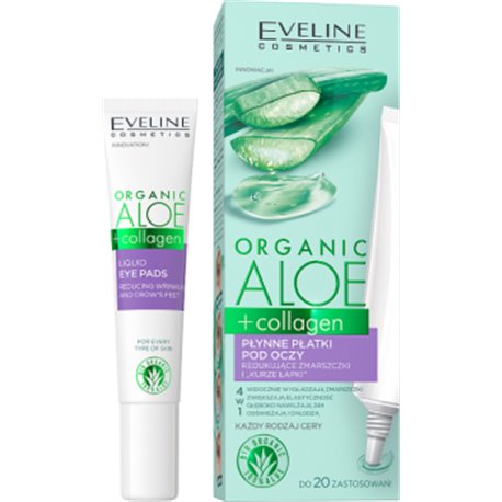 Eveline Organic Aloe + Collagen Płynne płatki pod oczy redukujące zmarszczki i kurze łapki 4 w 1