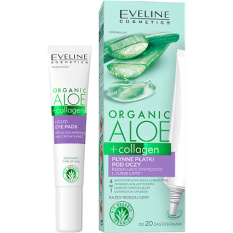 Eveline Organic Aloe + Collagen Płynne płatki pod oczy redukujące zmarszczki i kurze łapki 4 w 1