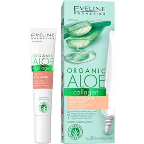 Eveline Organic Aloe + Collagen Płynne płatki pod oczy zmniejszające cienie i obrzęki 4 w 1
