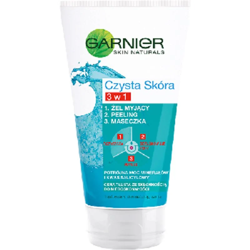 Garnier Czysta Skóra 3 w 1 Żel myjący + peeling + maseczka 150 ml