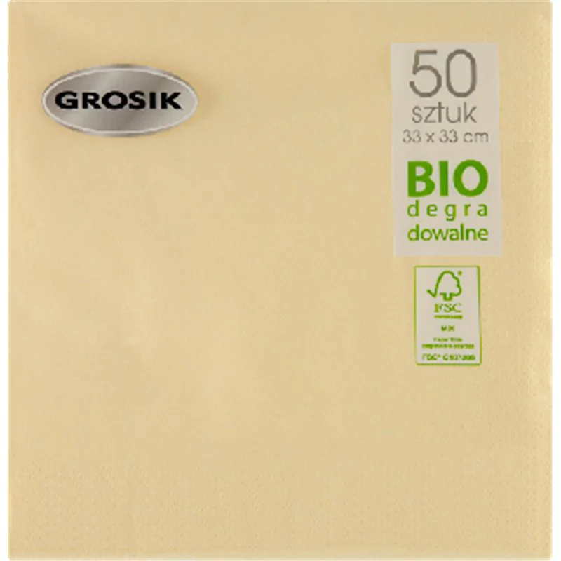 Grosik Serwetki dwuwarstwowe ecru 33 cm x 33 cm 50 sztuk