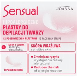 Joanna Sensual Hipoalergiczne plastry do depilacji twarzy 12 sztuk i Tubka z oliwką łagodzącą 10 ml