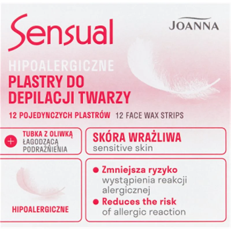 Joanna Sensual Hipoalergiczne plastry do depilacji twarzy 12 sztuk i Tubka z oliwką łagodzącą 10 ml