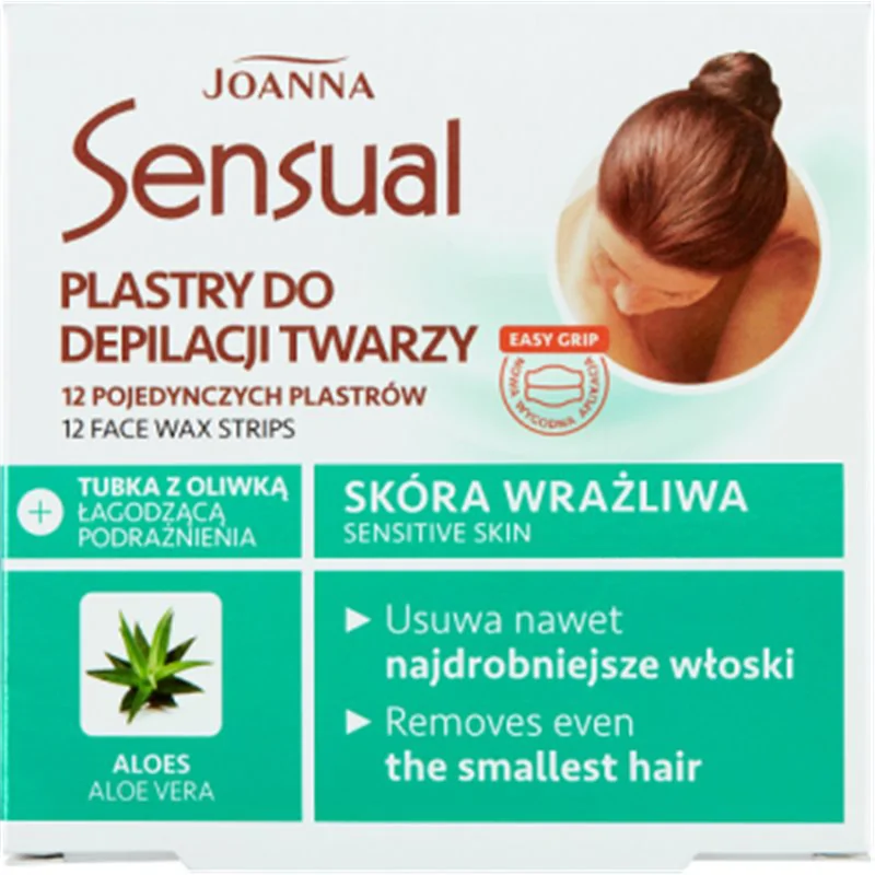 Joanna Sensual Plastry do depilacji twarzy Aloes do skóry wrażliwej 12 sztuk 10 ml