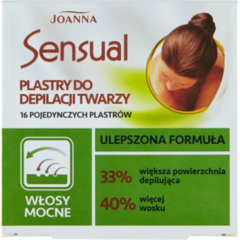 Joanna Sensual Plastry do depilacji twarzy włosy mocne 16 sztuk + Tubka z oliwką łagodzącą 10 ml