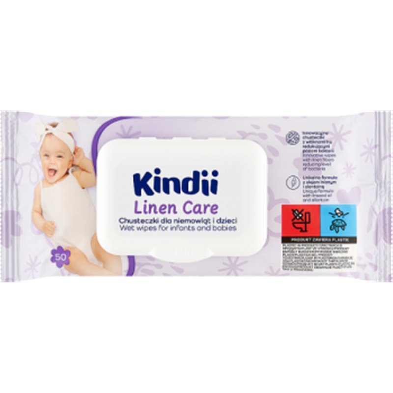 Kindii Linen Care Chusteczki dla niemowląt i dzieci 50 sztuk