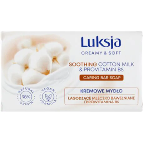 Luksja Creamy & Soft Kremowe mydło Łagodzące Mleczko Bawełniane i Prowitamina B5 90 g