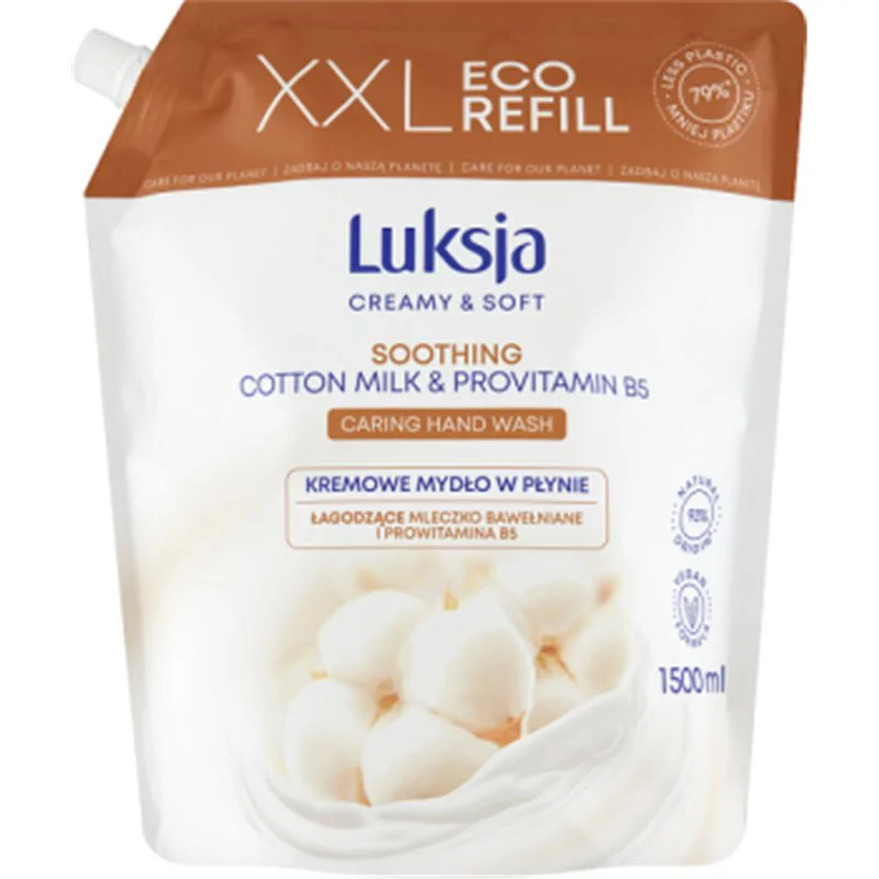 Luksja kremowe mydło w płynie Łagodzące Mleczko Bawełniane i Prowitamina B5 Creamy & Soft 1500 ml