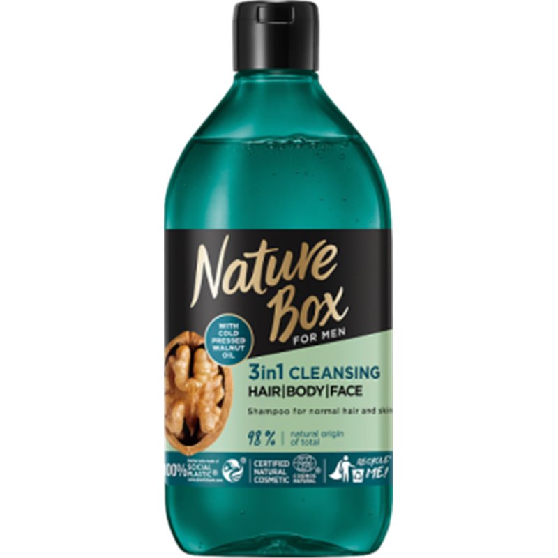 Nature Box for Men Walnut Oil 3in1 Oczyszczający szampon z formułą 3w1 385 ml