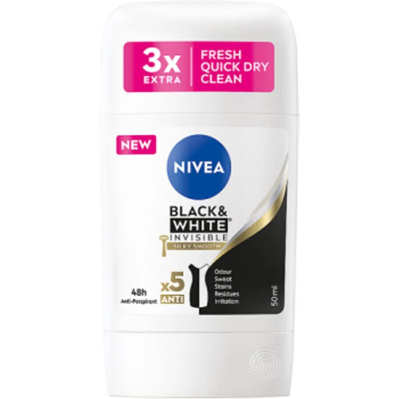 Nivea Black & White Silky Smooth Antyperspirant w sztyfcie 50 ml