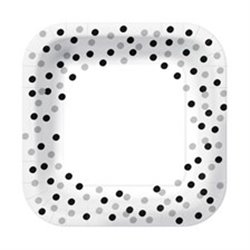 PAW talerze papierowe kwadratowe 23 cm confetti (silver-black) eco 10szt