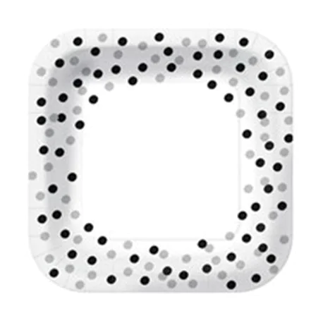 PAW talerze papierowe kwadratowe 23 cm confetti (silver-black) eco 10szt