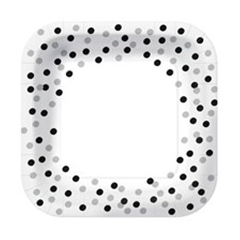 PAW talerze papierowe kwadratowe 23 cm confetti (silver-black) eco 10szt