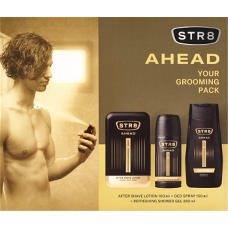 STR8 Zestaw Kosmetyków Ahead (Woda po goleniu 100ml + Dezodorant spray 150ml + Żel pod prysznic 250m