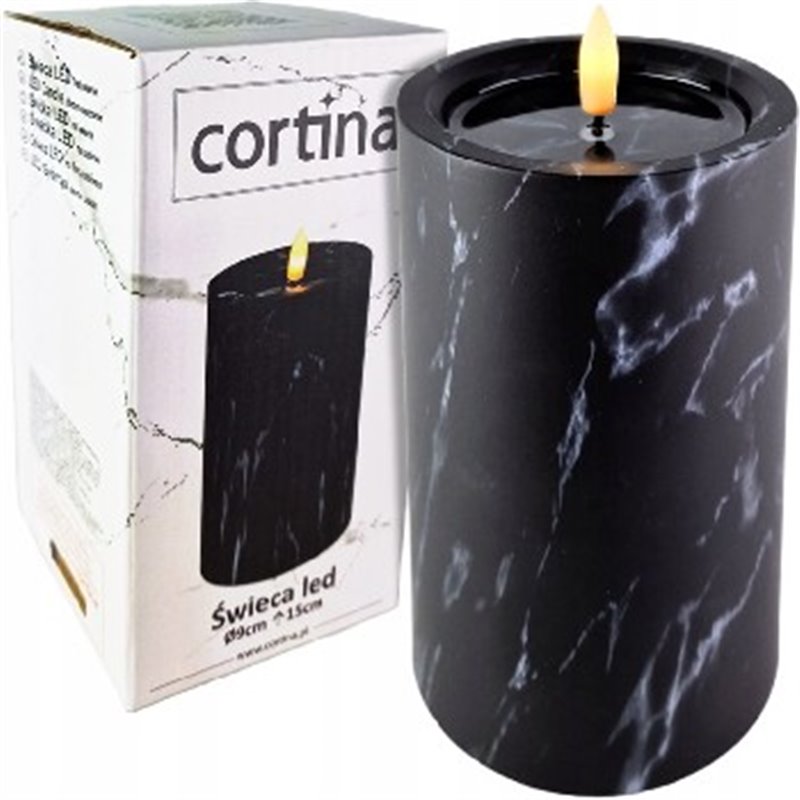 Świeczka LED Cortina efekt marmurku 15x7,5cm black czarna