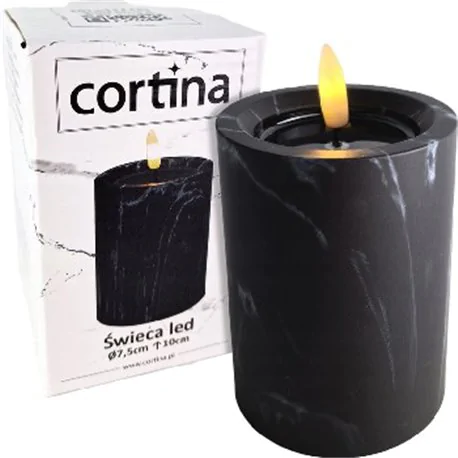Świeczka LED Cortina efekt marmurku 7,5x10 cm Black czarna