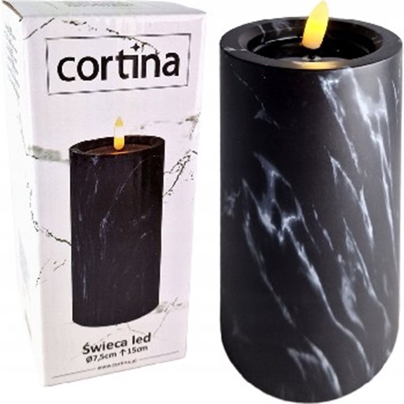 Świeczka LED Cortina efekt marmurku 7,5x12,5cm black czarna