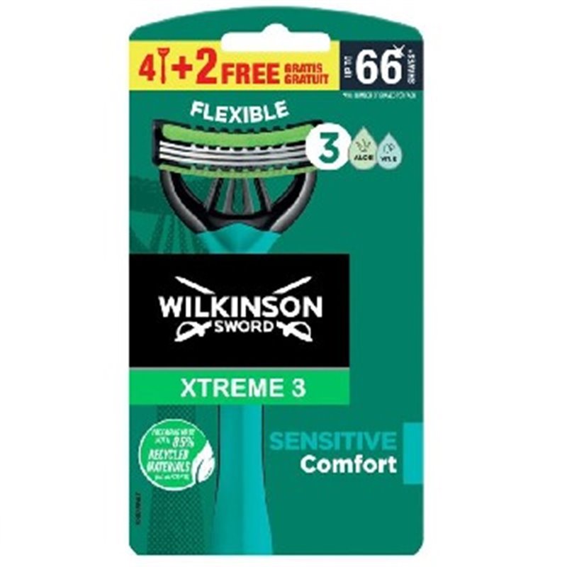 Wilkinson Xtreme3 Sensitive Comfort jednorazowe maszynki do golenia dla mężczyzn 4szt+2gratis