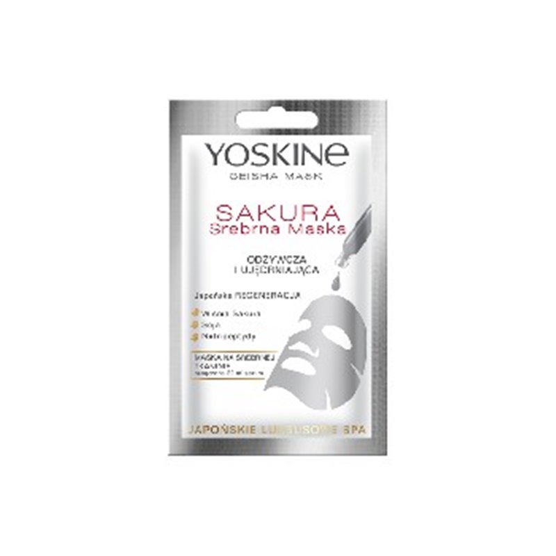 Yoskine Geisha Mask srebrna maska Sakura