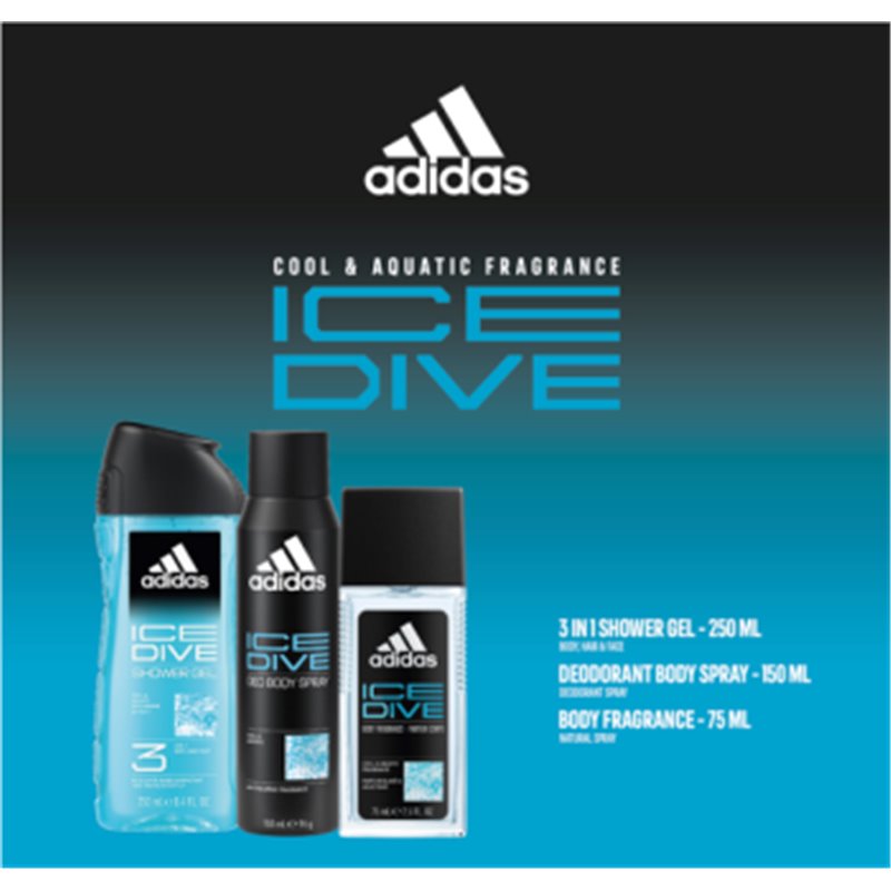Zestaw kosmetyków Adidas Ice Dive deo perfum., żel pod prysznic, deo 150ml