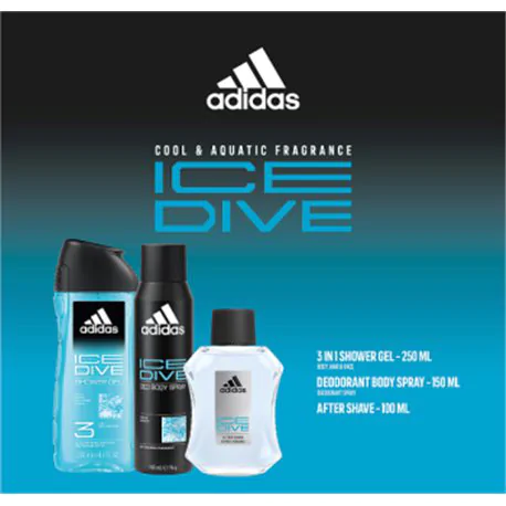 Zestaw kosmetyków Adidas Ice Dive płyn po goleniu 100ml, żel pod prysznic, deo spray