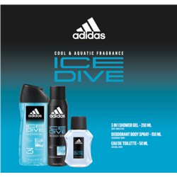 Zestaw kosmetyków Adidas Ice Dive woda toaletowa 50ml, deo 150ml, żel pod prysznic