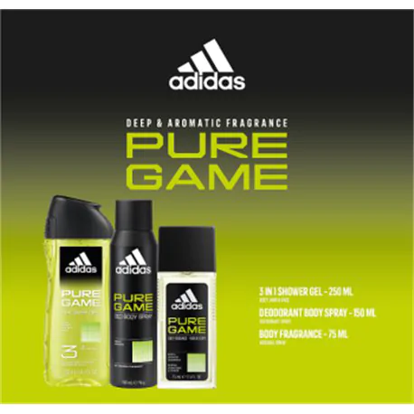 Zestaw kosmetyków Adidas Pure Game deo perfum., żel pod prysznic, deo spray