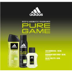 Zestaw kosmetyków Adidas Pure Game woda toaletowa 50ml, deo spray, żel pod prysznic