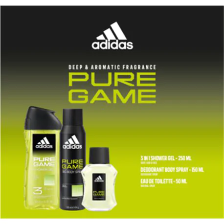 Zestaw kosmetyków Adidas Pure Game woda toaletowa 50ml, deo spray, żel pod prysznic