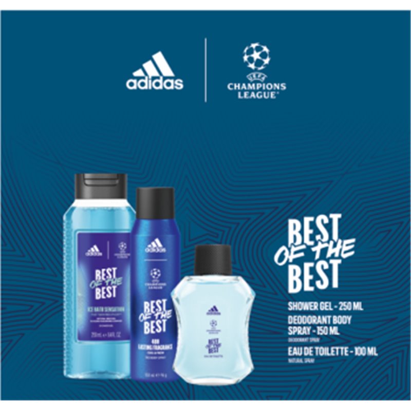 Zestaw kosmetyków Adidas UEFA 9 woda toaletowa 100ml, deo spray, żel pod prysznic