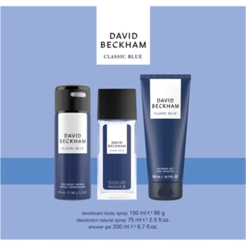 Zestaw kosmetyków David Beckham Classic Blue deo perfum., żel pod prysznic, deo 150ml