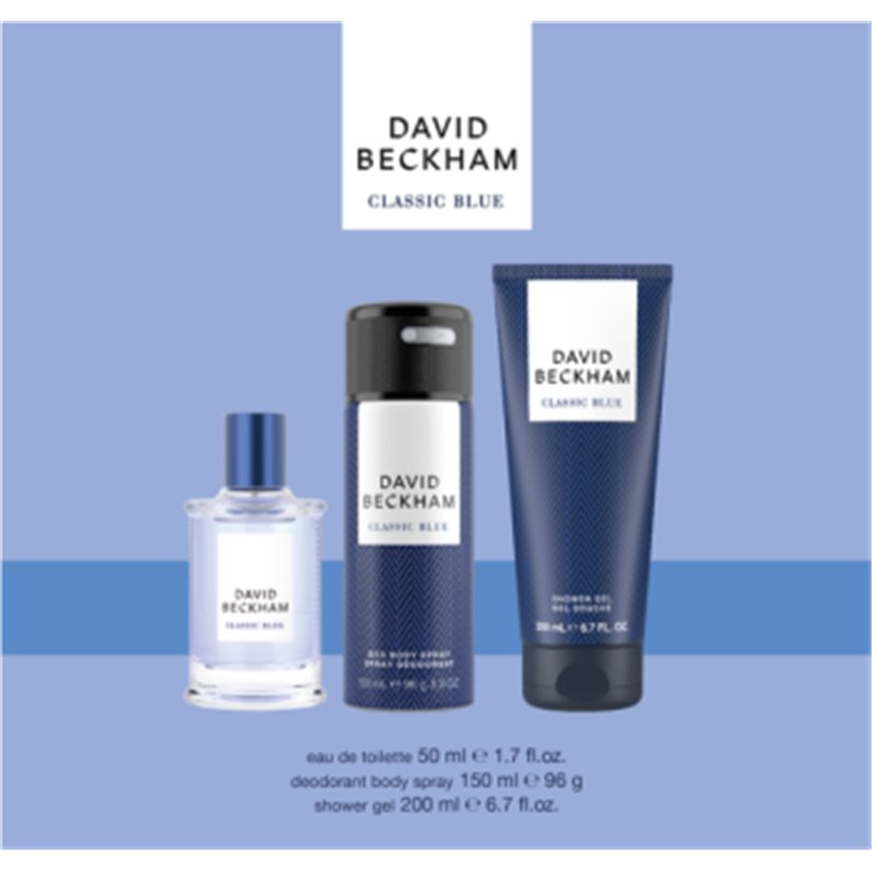 Zestaw kosmetyków David Beckham Classic Blue woda toaletowa 50ml, żel pod prysznic, deo 150ml