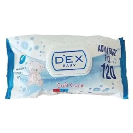 Dex chusteczki nawilżane z klipsem Soft Care niebieskie 120szt