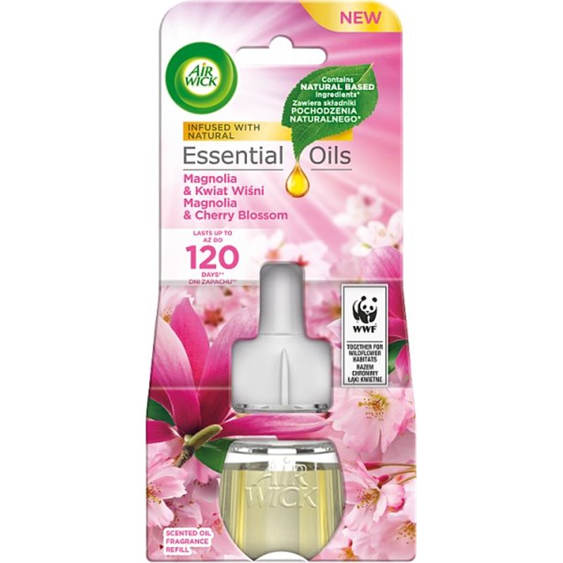 Air Wick Essential Oils Wkład do elektrycznego odświeżacza Magnolia i Kwiat Wiśni 19 ml