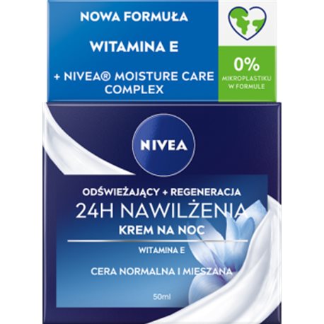 Nivea 24H Nawilżenia Odświeżający krem na noc cera normalna i mieszana 50 ml