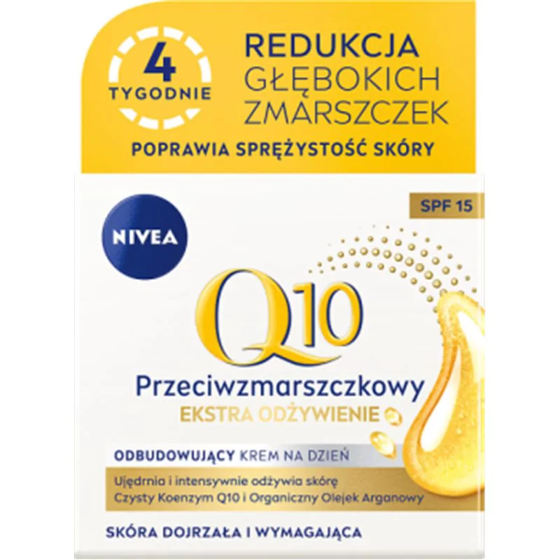 Nivea Przeciwzmarszczkowy Odbudowujący krem na dzień Q10 Ekstra Odżywienie Spf15 50 ml