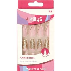 Inter-Vion sztuczne paznokcie Golden Glitter French 24szt