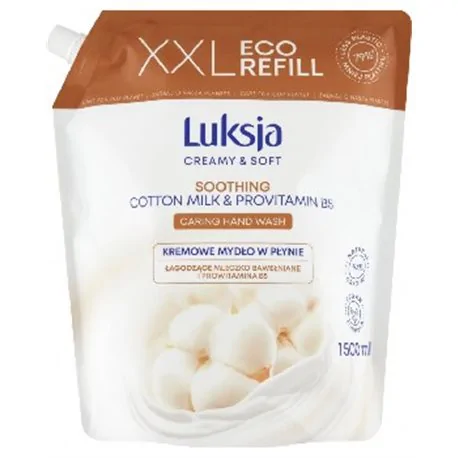 Luksja Creamy & Soft kremowy płyn do kąpieli Mleczko bawełniane i Prowitamina B5 zapas 1500ml