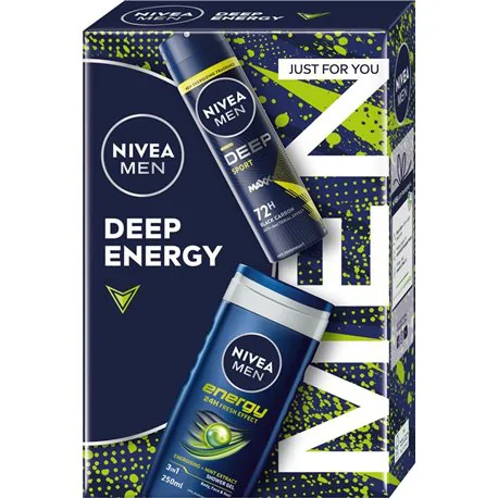 Nivea Deep Energy Zestaw Męski Żel Pod Prysznic 3w1 + Antyperspirant Spray