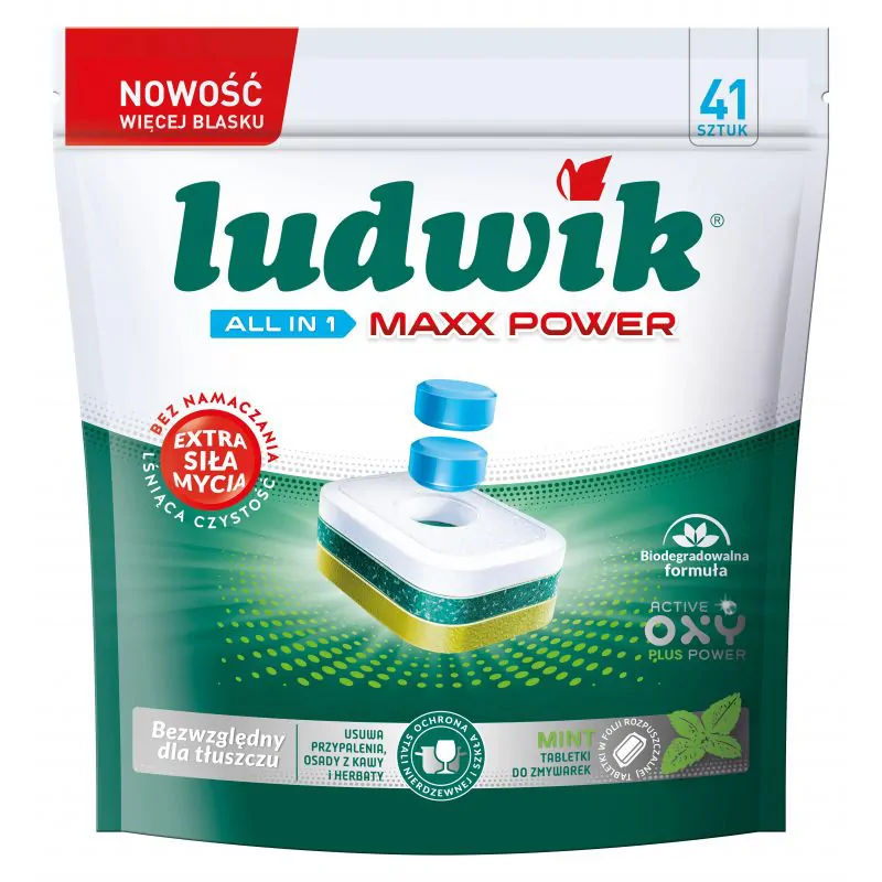 Ludwik tabletki do zmywarek All in One Maxx Power Doypack Mint 41szt