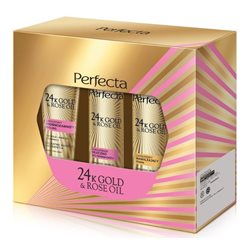 PERFECTA 24K GOLD & ROSE Zestaw Prezentowy  Peeling + Mleczko + Tonik
